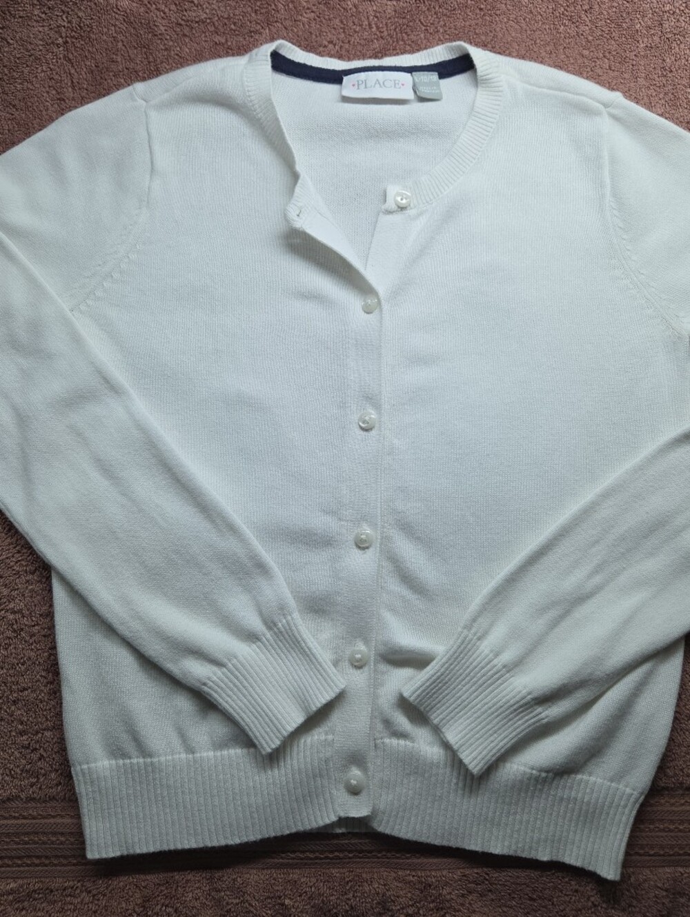 The Children's Place Girl's Uniform White Long Sleeve Cardigan 100% Cotton 10/12